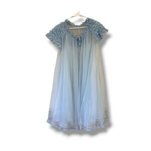 VTG Vanity Fair Sheer Peignoir Set Size Small Nylon Nightgown Robe USA Baby Blue